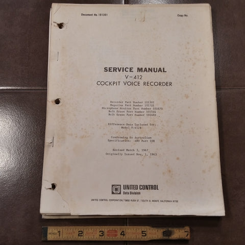 United Control V-412 Cockpit Voice Recorder Service Manual. for 101301, 101725, 101670, 101544 & 101460.