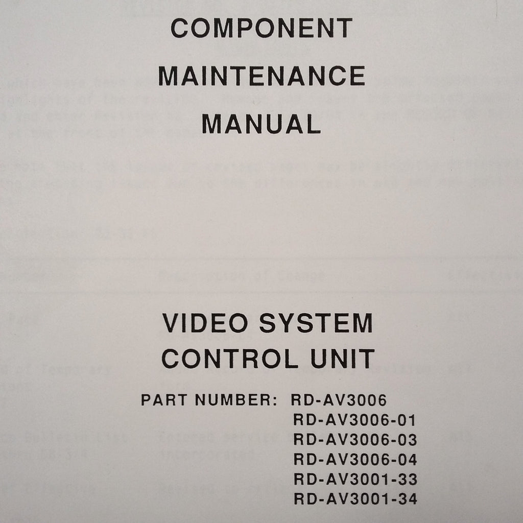 Matsushita Avionics Video Control RD-AV3006, AV-3001 Series Component Maintenance Parts Manual.