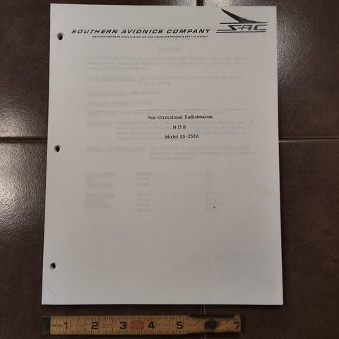 SAC Southern Avionics NDB SS-250A RadioBeacon Install & Service Manual.