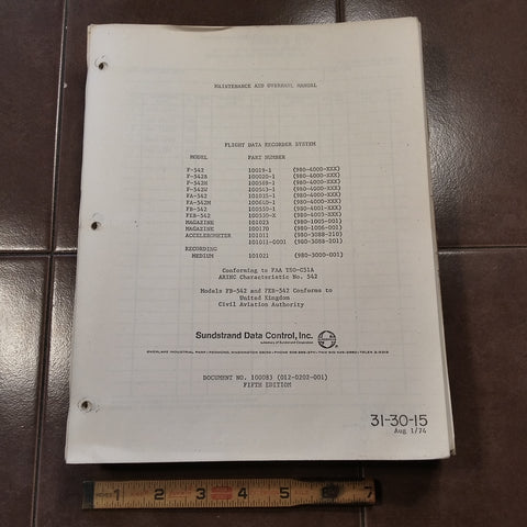 United Control Flight Data Recorders F-542 Series Maintenance & Overhaul Manual.
