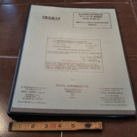 Racal SATCOM Ant: MCA 6010, 81821A, 81821B, 81822, 81823 Install Service Manual.