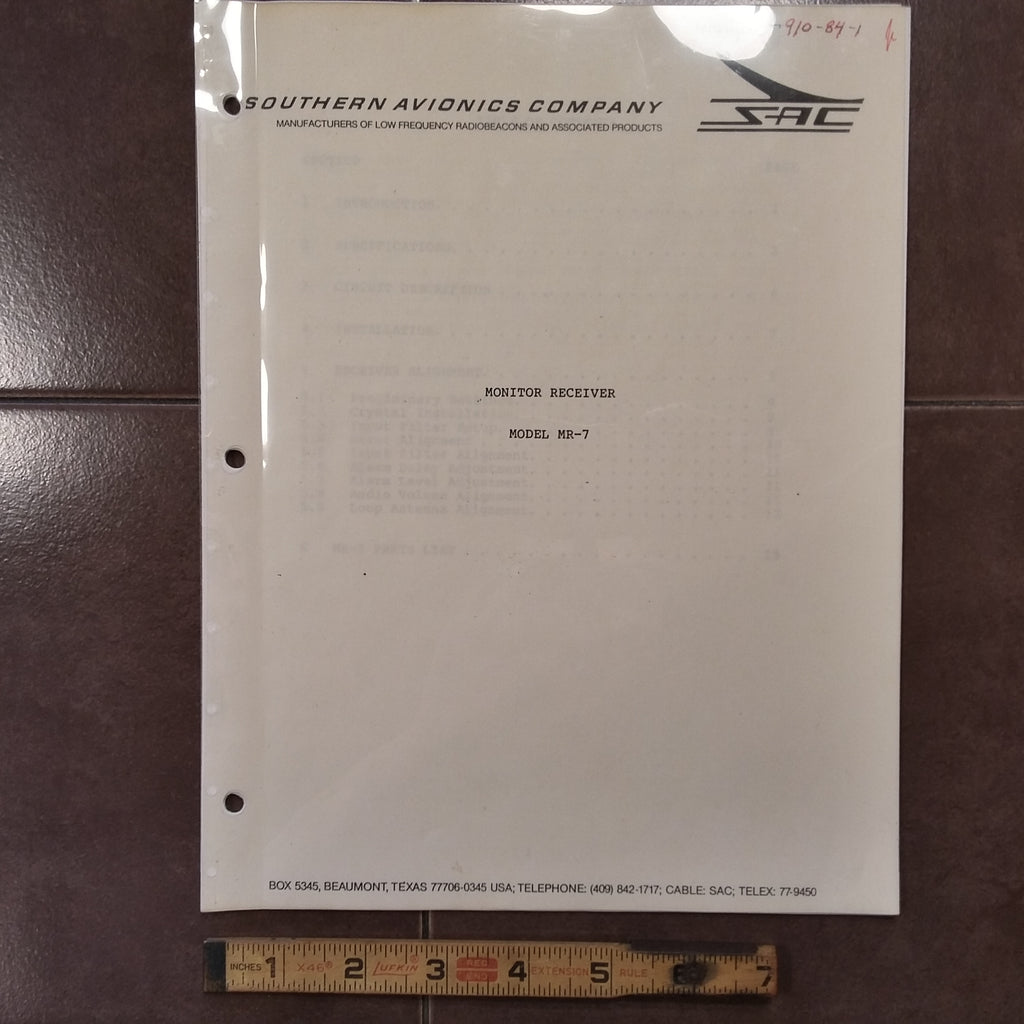 Southern Avionics MR-7 Monitor Receiver Install & Service Manual.