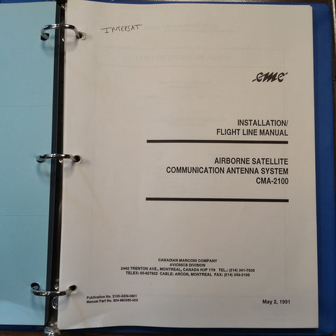Canadian Marconi CMA-2100 Satellite Antenna Install & Flight Line Manual.