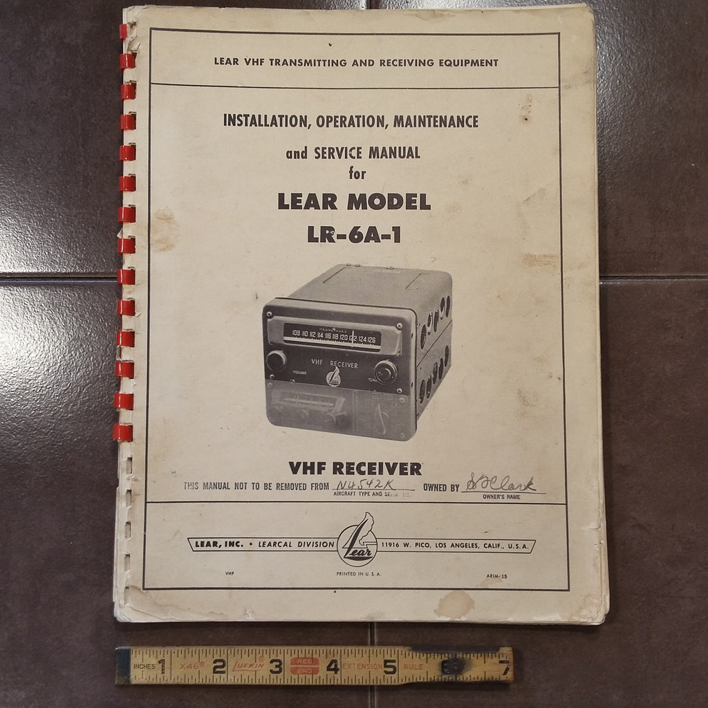 Lear LR-6A-1 VHF Radio Install, Ops, Maintenance & Parts Manual.