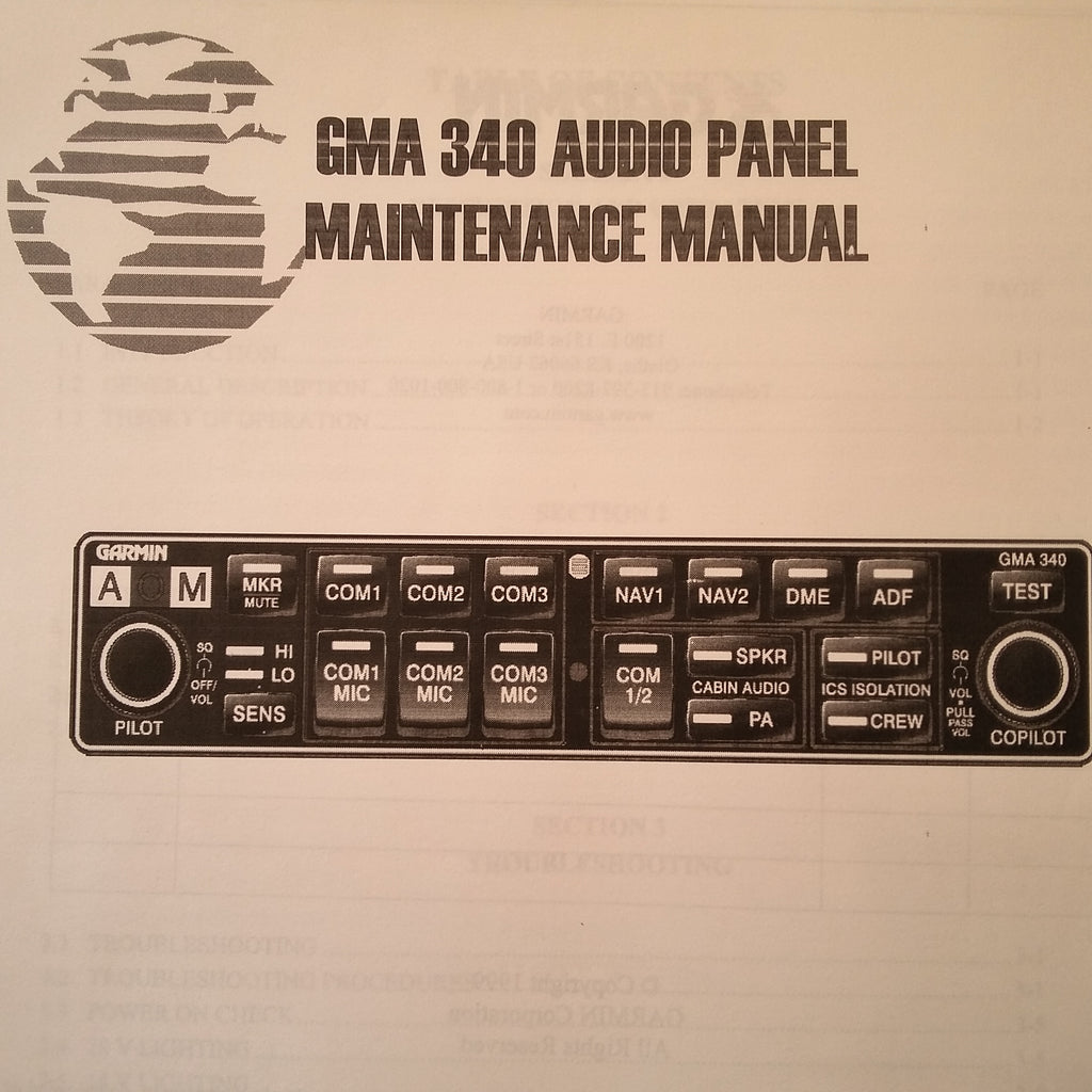 Garmin GMA 340 Audio Panel Maintenance Manual. G's Plane Stuff Garmin GMA 340 Audio Panel Maintenance Manual. G's Plane Stuff