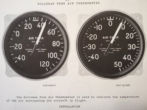 Installation, Operation & Maintenance of Kollsman Free Air Thermometers Tech Data Sheets.