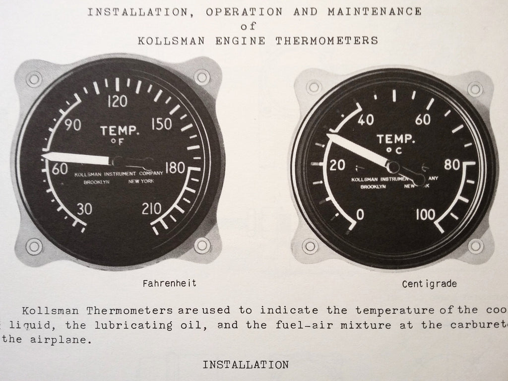 Installation, Operation & Maintenance of Kollsman Engine Thermometers Tech Data Sheets.