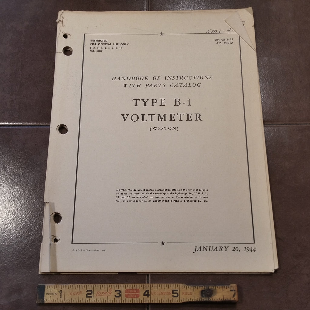 Weston B-1 Voltmeter Service & Parts Manual.