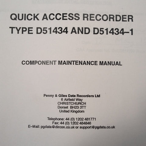 Penny & Giles Quick Access Recorder D51434 & D51434-1 Service & Parts Manual.