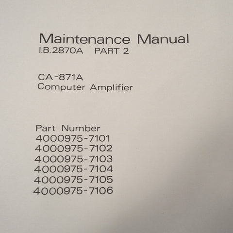 Bendix CA-871A Computer Maintenance Manual.