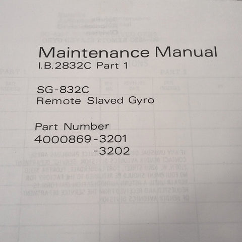Bendix SG-832C Slaved Gyro Service Manual.