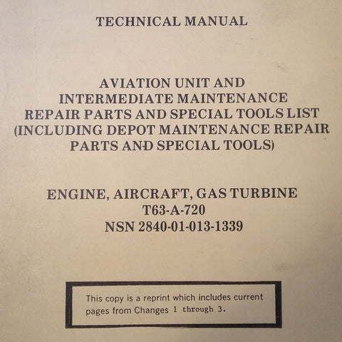 Allison T63-A-720 Turbine Parts Manual.