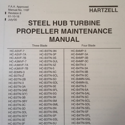 Hartzell Steel Hub Turbine Propeller Service Manual.