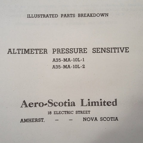 Aero-Scotia Altimeter A35-MA-10L-1 & A35-MA-10L-2 Parts Manual.