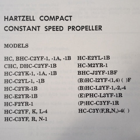 Hartzell Compact Constant Speed Propeller Overhaul Manual.