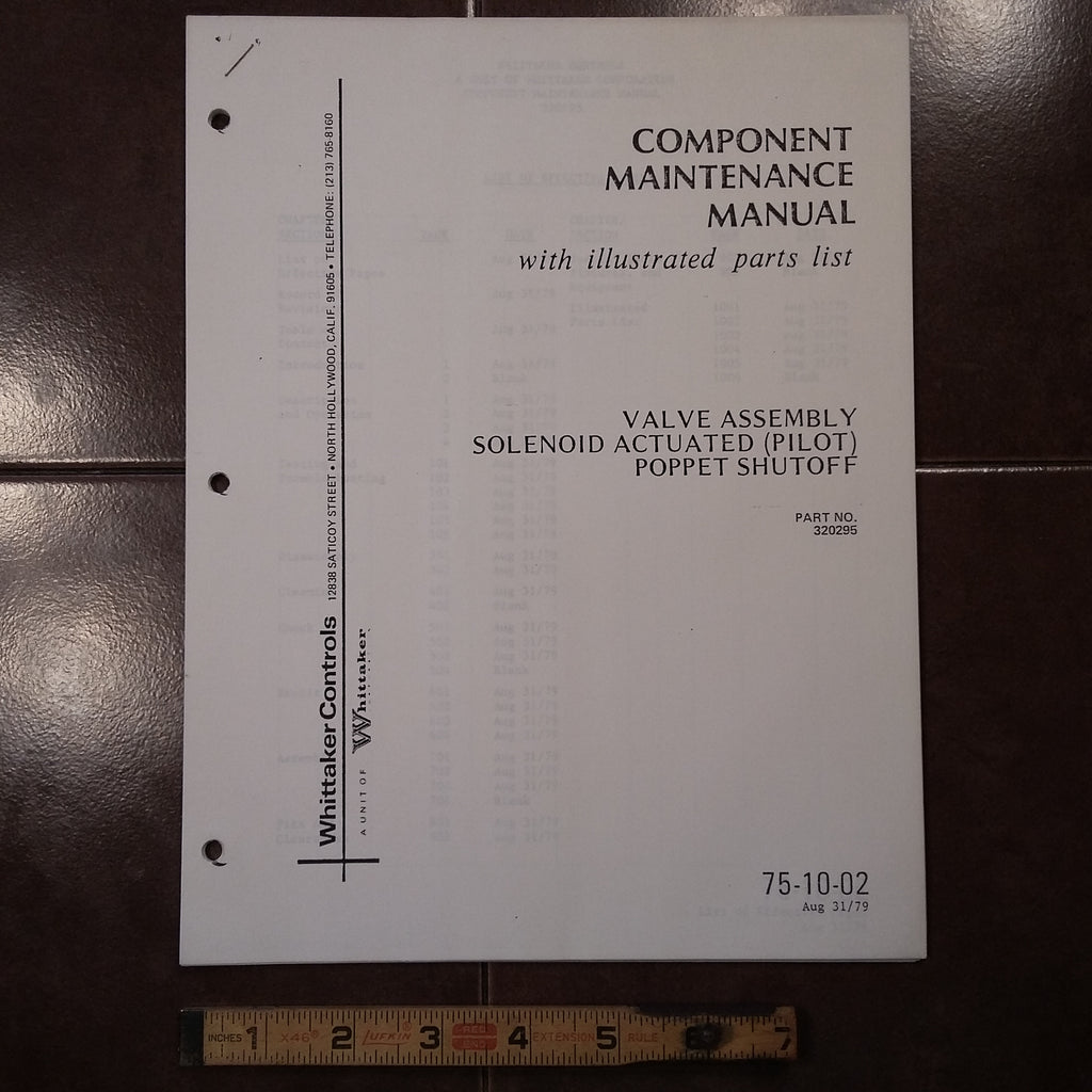 Whittaker Controls Valve Poppet Shutoff 320295 Maintenance & Parts Manual.
