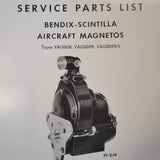 1950 Bendix Scintilla Magnetos VAG9DR, VAG9DFR & VAG9DFR-5 Parts Booklet.