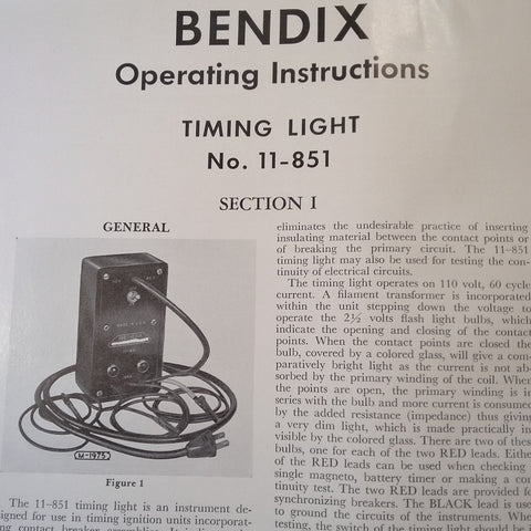 Bendix 11-851 Timing Light Operating Instructions