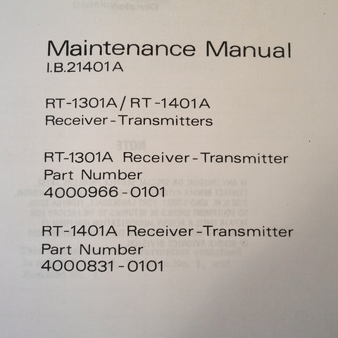Bendix RT-1301A, RT-1401A Radar Service Manual.