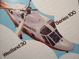 Westland 30, Series 100 Helicopter Original Sales Brochure Booklet, 21 page  8.5 x 11.75".