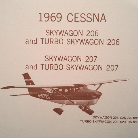 Original 1969 Cessna 206, 207 Aircraft & Accessory Price List Brochure. 4 page, 5.5 x 8.5".