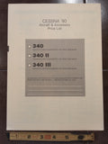 Original 1980 Cessna 340, 340 II & 340 III Aircraft & Accessory Price List Trifold Brochure.  8 x 10.5".