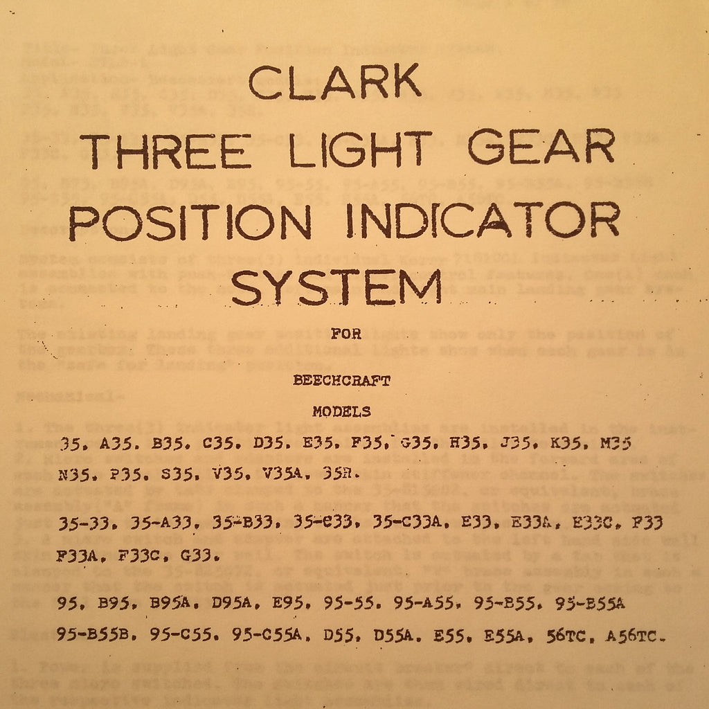 Clark Three Light Gear Position Indicator System in Beechcraft Install & Parts Booklet.