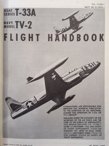 Original 1957 Lockheed T-33A TV-2 Shooting Star Flight Handbook.