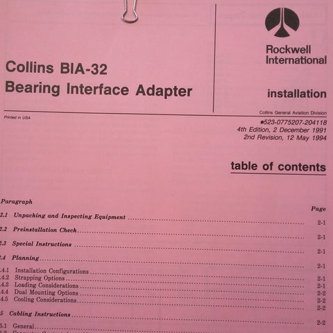 Collins BIA-32 Bearing Interface Adapter Install Manual.