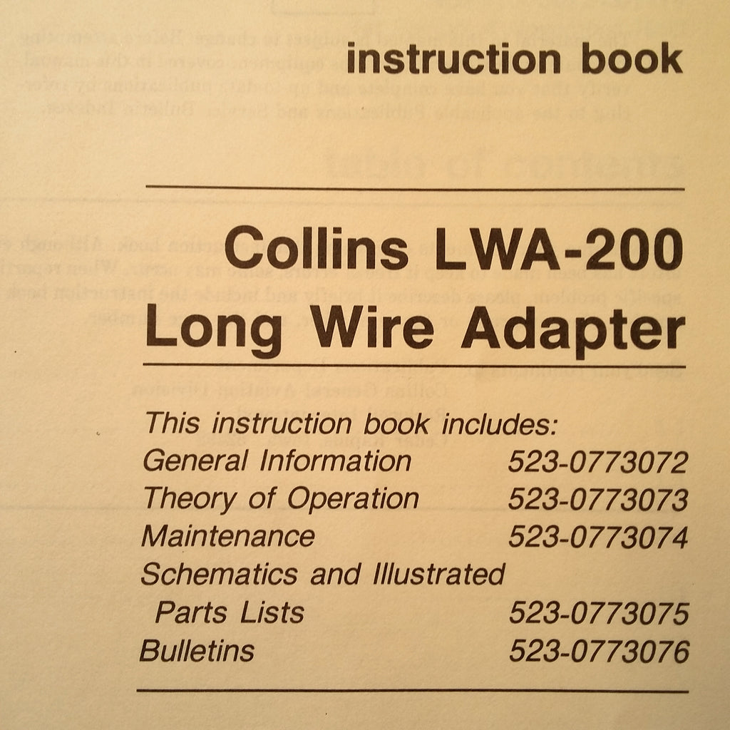 Collins LWA 200 Long Wire Adapter Service manual.