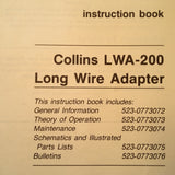 Collins LWA 200 Long Wire Adapter Service manual.