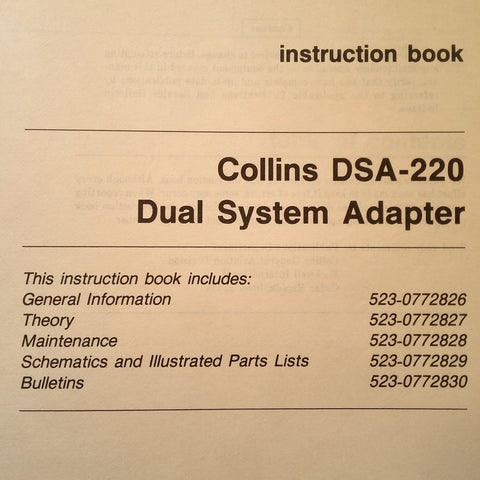 Collins DSA-220 Dual System Adapter Service Manual.