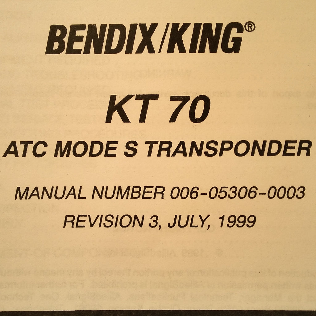 King KT 70 Transponder Service Manual.