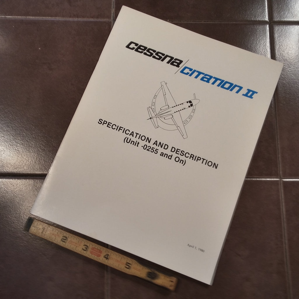 Cessna Citation II, 550/551, sn 0255-0355 Specification & Description Booklet Manual.