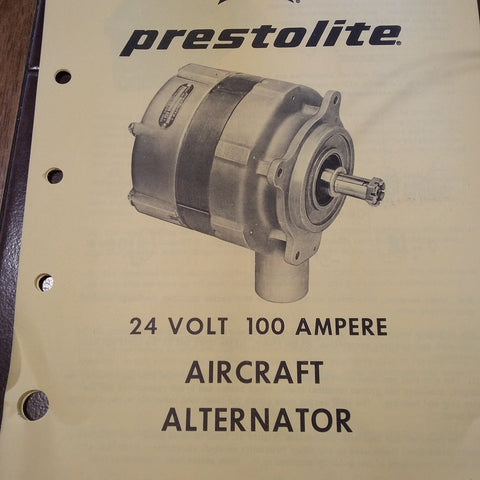 Prestolite Aircraft Alternator 24 Volt, 100 Ampere Service Data Tech Sheets.