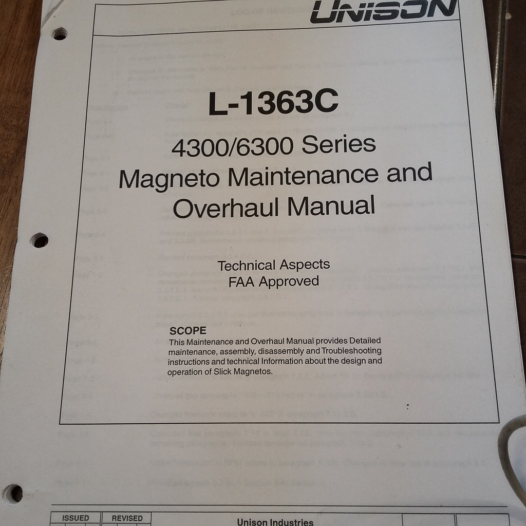 Unison 4300 & 6300 Series Magneto Service & Overhaul Manual .