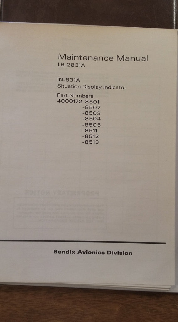 Bendix IN-831A Service & Parts Manual.