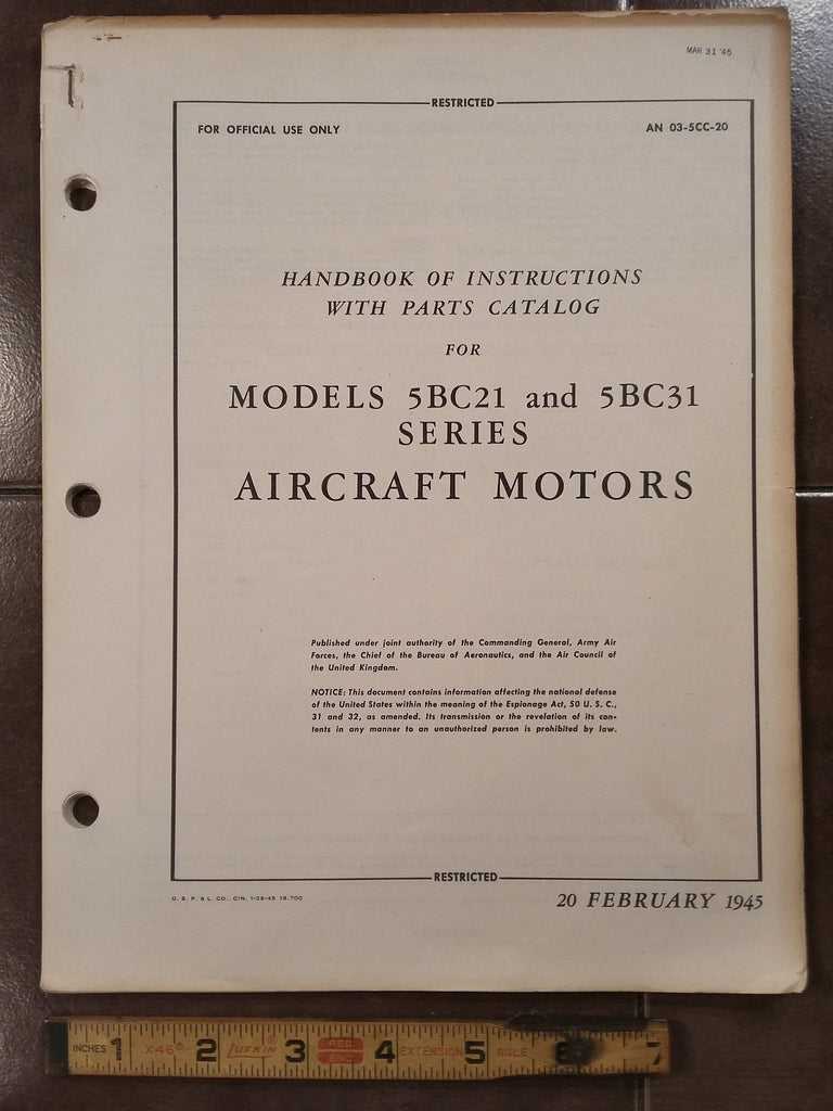 GE Aircraft Motors 5BC21 & 5BC31 Series Service & Parts Manual.