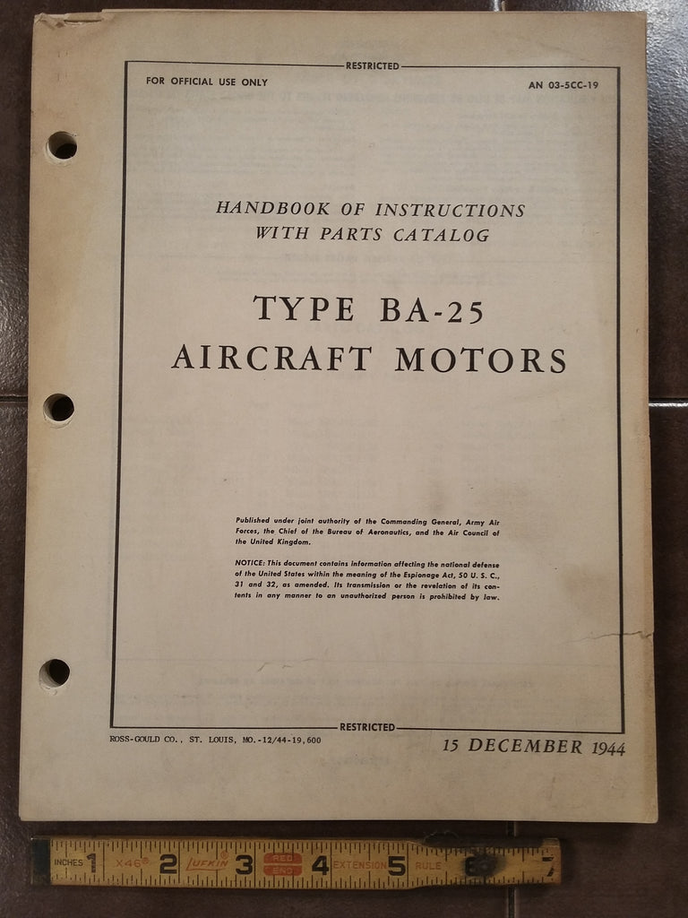 GE Aircraft Motors Type BA-25 Service & Parts Manual.