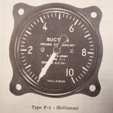 1943 Kollsman, US Gauge, Pioneer, Manning Maxwell Suction Guages Overhaul & Parts Manual.