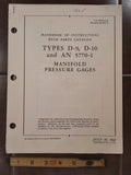 1942 Manning Maxwell & Moore D-9, D-10 & AN5770-1 Manifold PSI Gauges Service & Parts Manual.
