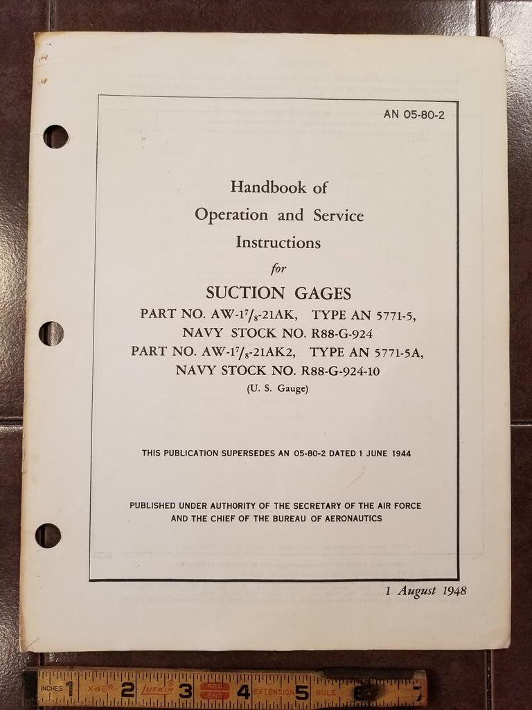 U.S. Gauge Suction Gages AN5771-5 & AN5771-5A Service Manual.