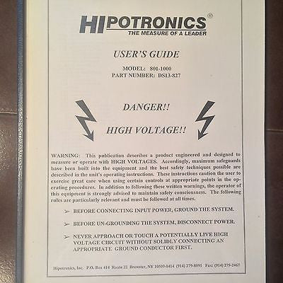 HIpotronics Power Supply Model 801-1000 Operation & Service Manual.