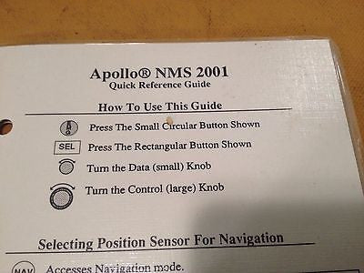 Apollo NMS 2001 GPS Laminated Quick Reference Guide.