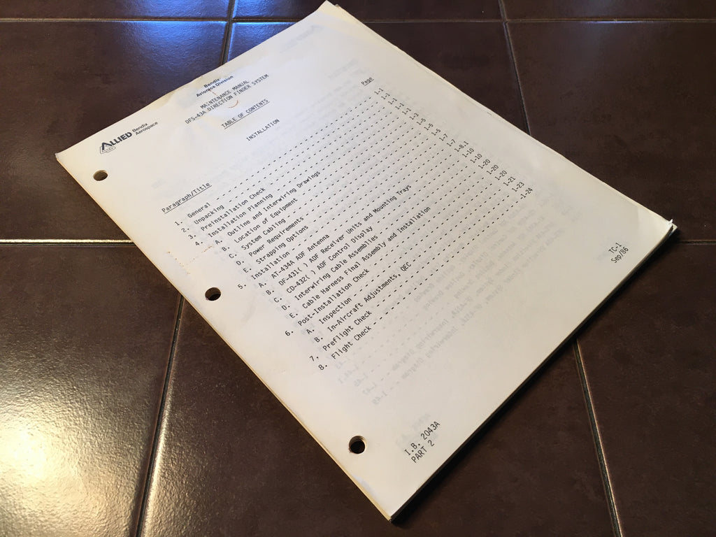 Bendix DFS-43A ADF system,  DF-431A AND  DF-431B install manual,