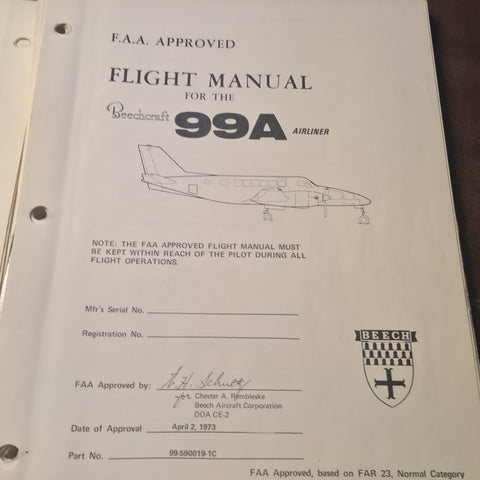 Beechcraft 99A Airliner Pilot's Flight Manual Handbook.