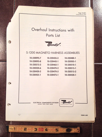 Bendix S-1200 Magneto Harness Assemblys Service Overhaul & Parts Booklet.