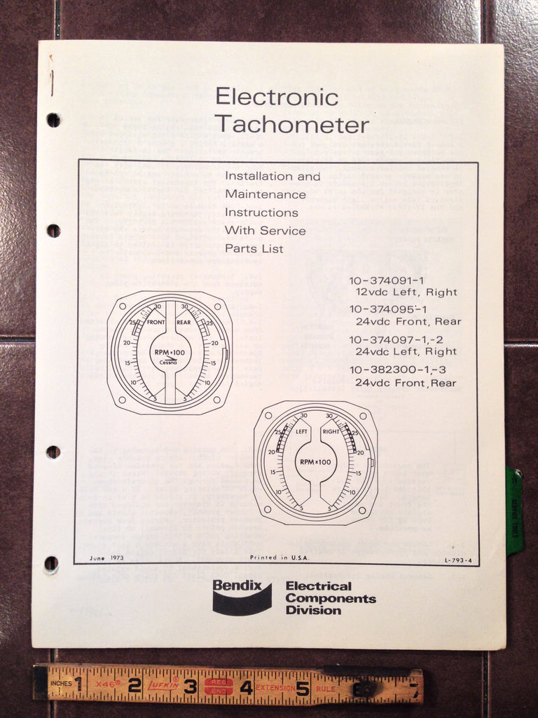 Bendix Electric Tachometers Install, Maintenance & Parts Manual.