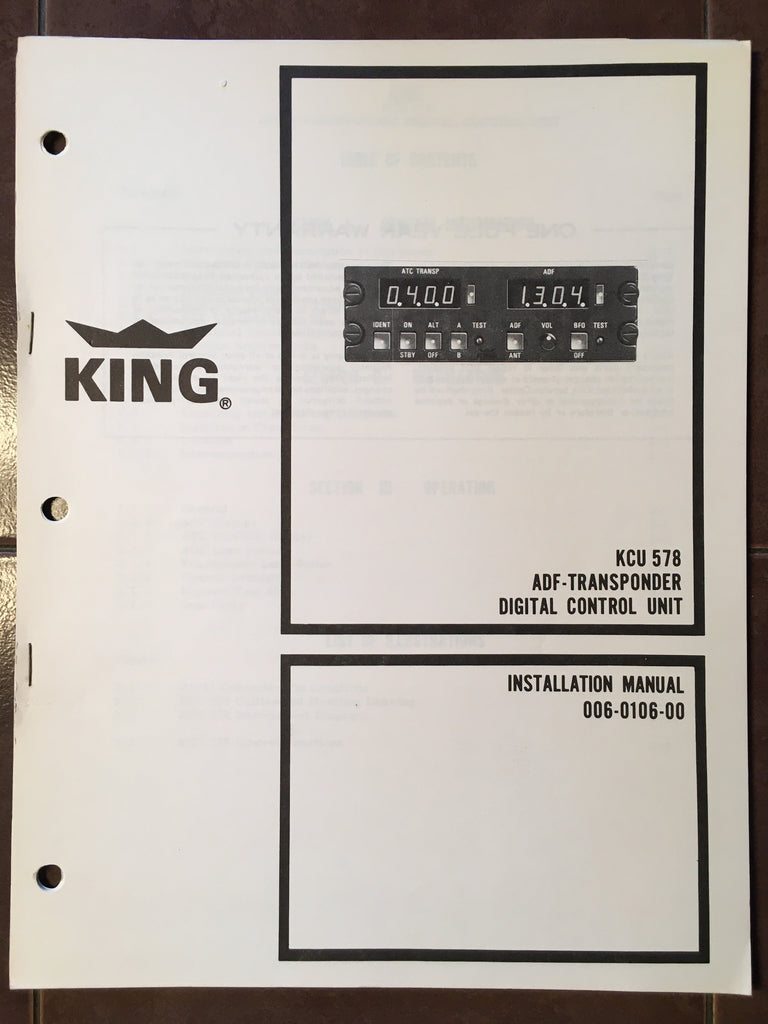 King KCU-578 ADF ATC Control Install Manual.