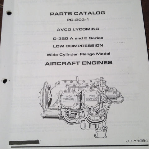Lycoming O-320-A & O-320-E Low Compression, Wide Cylinder Flange Engine Parts Manual.